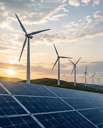 Solar panels and wind turbines