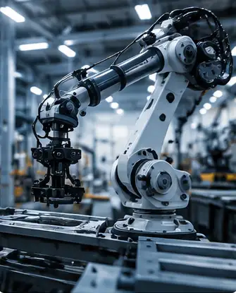 Industrial robot arm in manufacturing facility